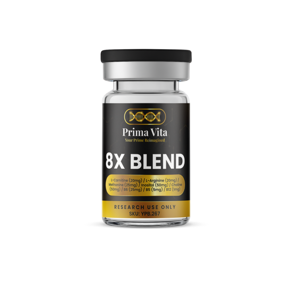 8X Blend L-Carnitine (20mg) / L-Arginine (20mg) / Methonine (25mg) / Inositol (50mg) / Choline (50mg) / B6 (25mg) / B5 (5mg) / B12 (1mg)